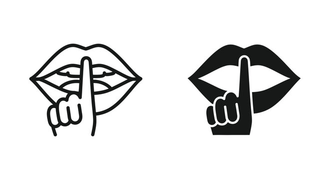 Silence Icon Lips Finger Gesture Quiet No Talking Symbol Vector Graphic