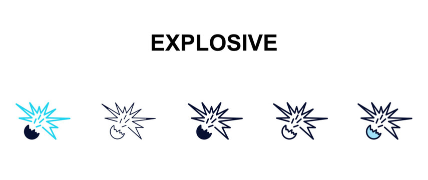 explosive multi-style outline icon set - army and milatry concept. Thin line, regular, filled, colored explosive icon