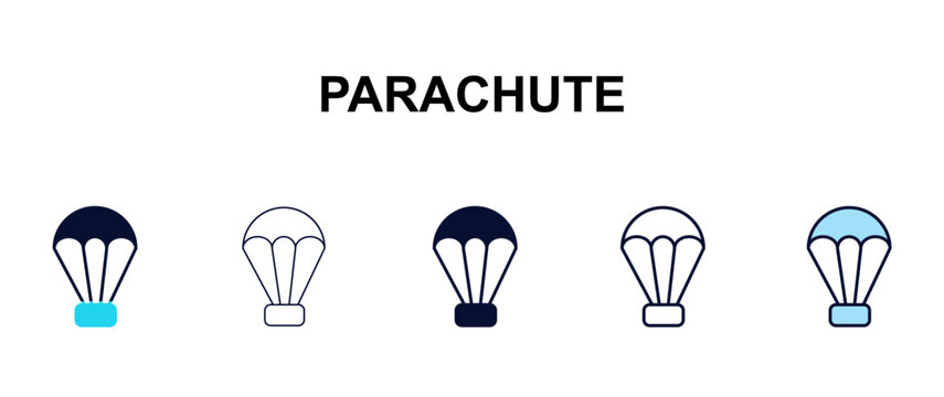 parachute multi-style outline icon set - army and milatry concept. Thin line, regular, filled, colored parachute icon