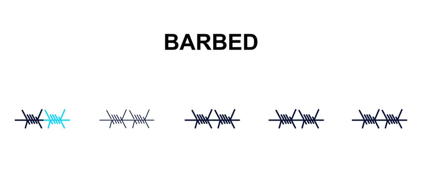 barbed multi-style outline icon set - army and milatry concept. Thin line, regular, filled, colored barbed icon