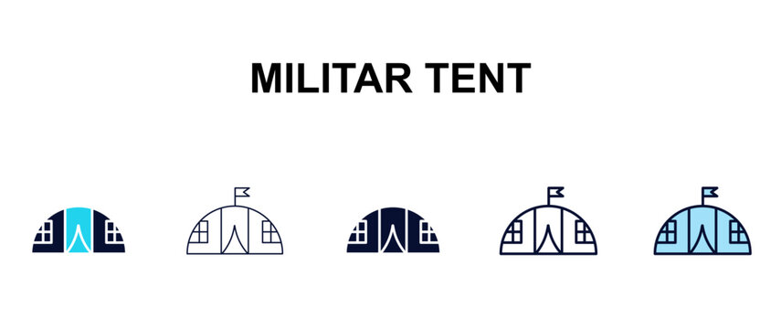militar tent multi-style outline icon set - army and milatry concept. Thin line, regular, filled, colored militar tent icon