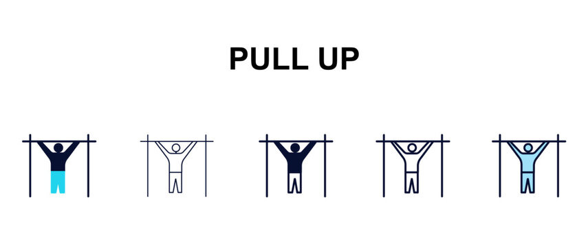 pull up multi-style outline icon set - army and milatry concept. Thin line, regular, filled, colored pull up icon