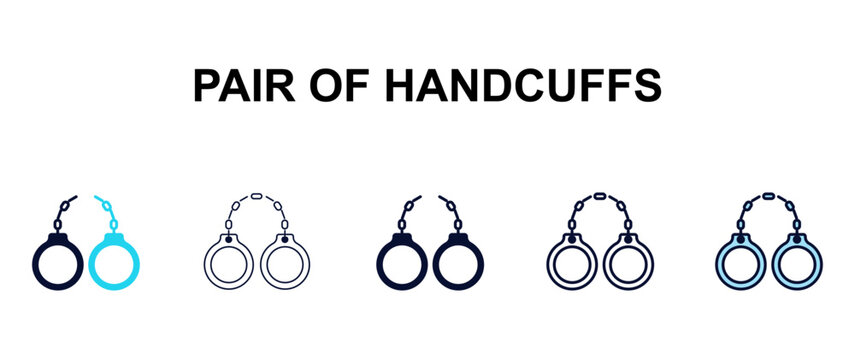 pair of handcuffs multi-style outline icon set - army and milatry concept. Thin line, regular, filled, colored pair of handcuffs icon