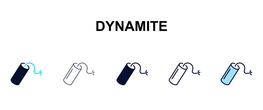dynamite multi-style outline icon set - army and milatry concept. Thin line, regular, filled, colored dynamite icon