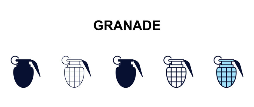 granade multi-style outline icon set - army and milatry concept. Thin line, regular, filled, colored granade icon