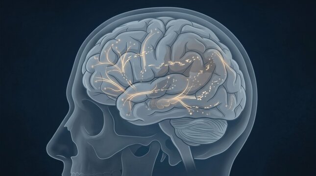 Detailed illustration of a human brain with neural connections highlighted