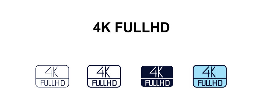 4k fullhd multi-style outline icon set - cinema concept. Thin line, regular, filled, colored 4k fullhd icon