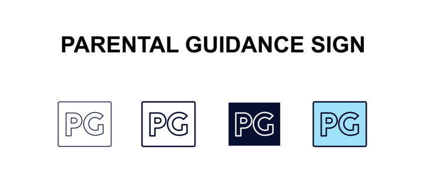 parental guidance sign multi-style outline icon set - cinema concept. Thin line, regular, filled, colored parental guidance sign icon