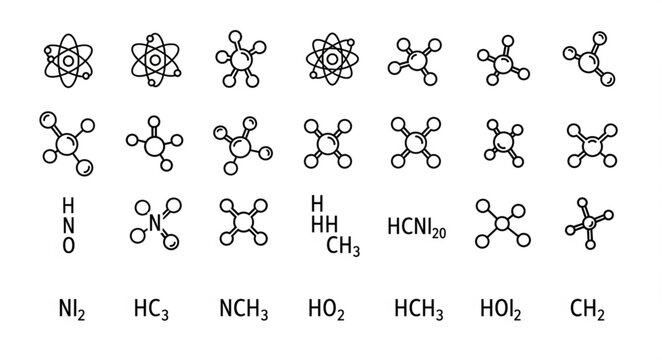 Various Chemical Molecular Structures and Formulas Hand Drawn Style.