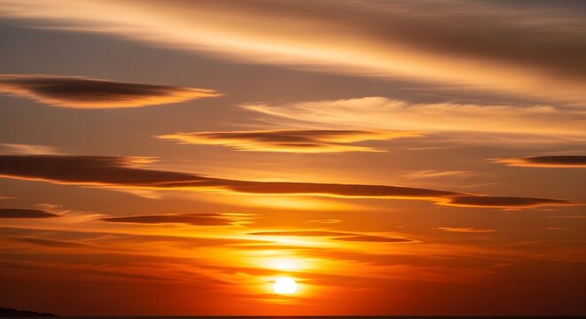 vibrant orange sunset with altocumulus clouds at dusk