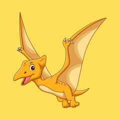 Cute Cartoon Pterodactyl Flying Character Illustration  Happy Prehistoric Pterosaur Dinosaur Mascot Art for Kids Education and Children's Books © Rara