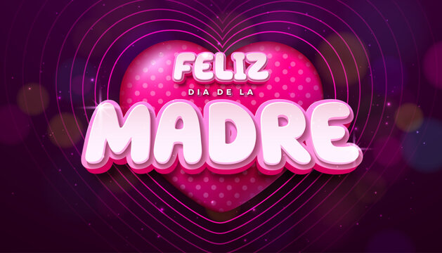 Happy Mother's Day Greeting Card Design with Heart and Cut Out Typography Lettering on Light Pink Background. Feliz Dia de La Madre Spanish Language Vector Illustration for Loved and Best Mom
