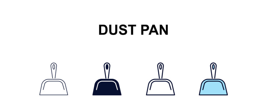 dust pan multi-style outline icon set - cleaning concept. Thin line, regular, filled, colored dust pan icon