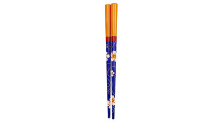 Fototapeta premium Blue Chopsticks with Orange Tips and Floral Design