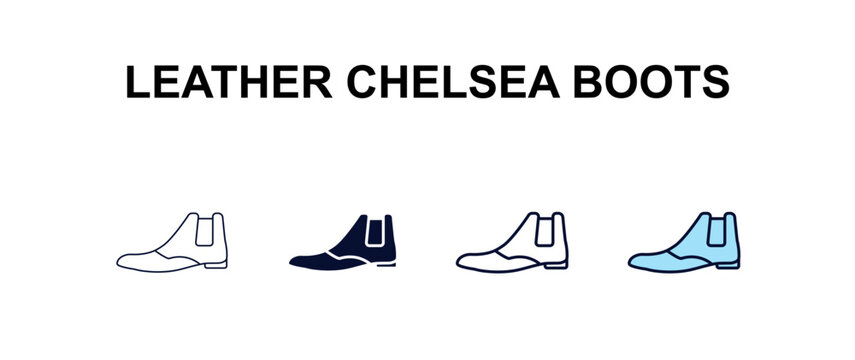 leather chelsea boots multi-style outline icon set - clothes concept. Thin line, regular, filled, colored leather chelsea boots icon