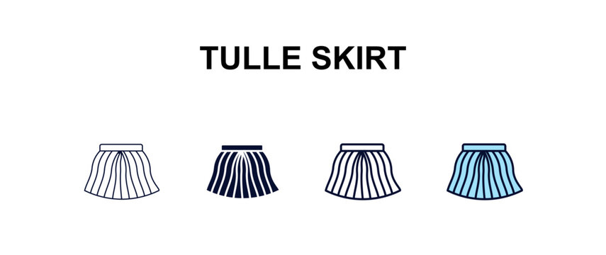 tulle skirt multi-style outline icon set - clothes concept. Thin line, regular, filled, colored tulle skirt icon