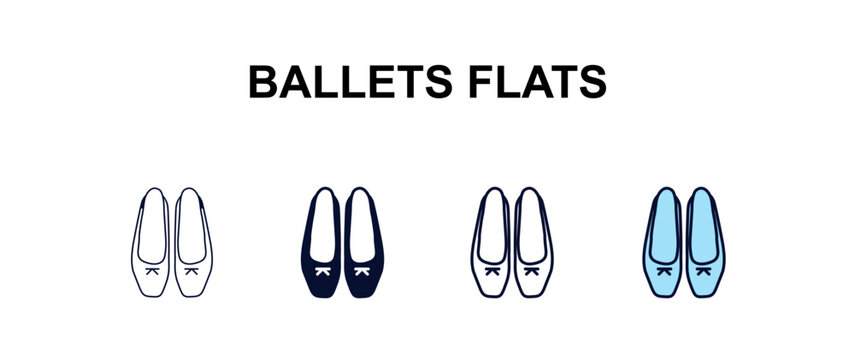 ballets flats multi-style outline icon set - clothes concept. Thin line, regular, filled, colored ballets flats icon