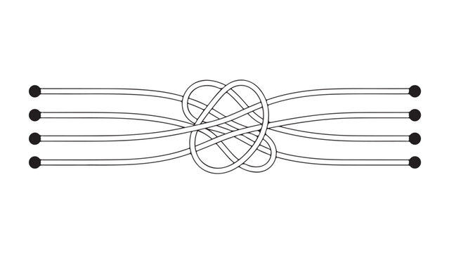 Simple line drawing of a complex knot structure with four parallel lines intertwined.