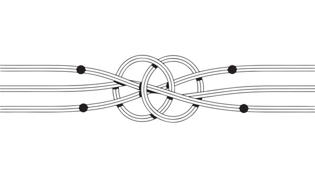 Simple line drawing of a complex knot structure with four parallel lines intertwined.