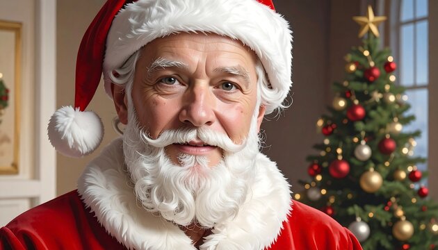 Portrait of a jolly old man in Santa attire