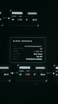 Visual representation of a blockchain data structure, hash, number of transactions and mining details of one Block