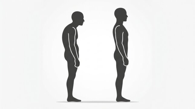 Comparison of good posture versus bad posture, illustrating spinal alignment differences
