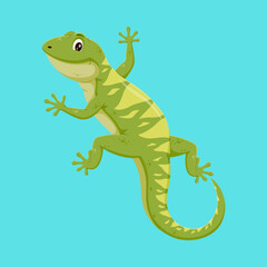 Obraz premium Cute Green Cartoon Lizard Gecko Character Vector Illustration - Friendly Climbing Reptile Mascot for Kids