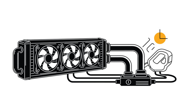 Advanced liquid cooling radiator system with three fans and a pump for high performance computer hardware cooling.