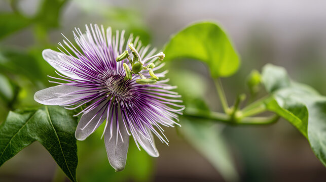 Close-Up of a Blooming Purple Passion Flower