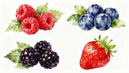 Sweet Berry Mix Painting Watercolor Four Berries isolated watercolor vector illustration svg © Arun168