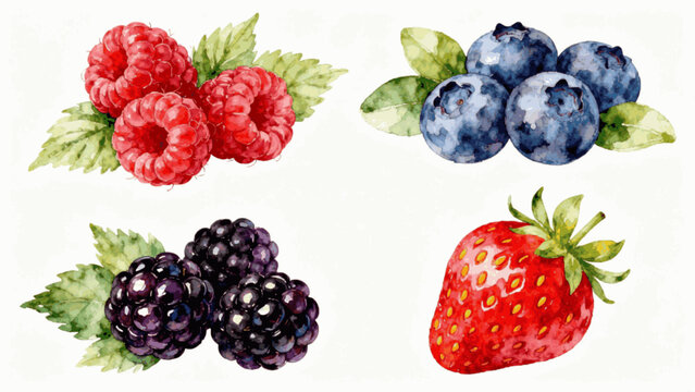 Sweet Berry Mix Painting Watercolor Four Berries isolated watercolor vector illustration svg