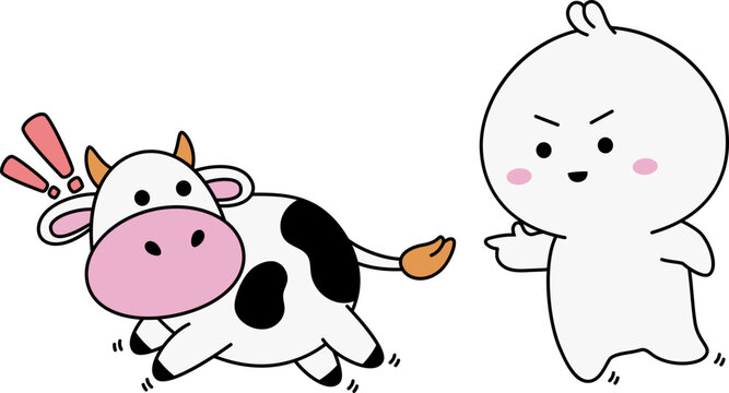 Kawaii Karakter Idul Adha dan Sapi Lari Ketakutan