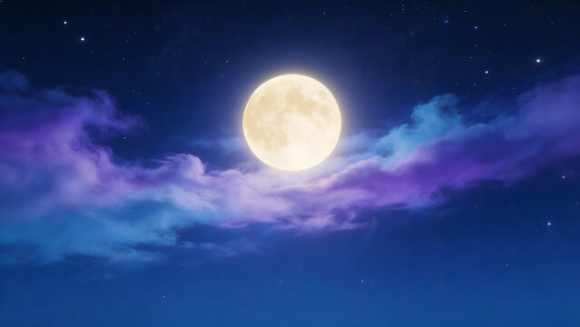 Full moon in night sky with clouds