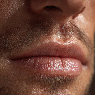 Close-up of a person's lips with beard