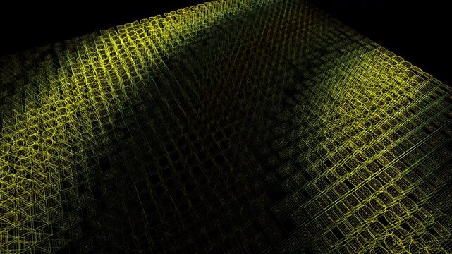 golden consensus wave propagates across a dense 3D cryptographic lattice grid in deep space. Distributed ledger encryption in action. Great for fintech and blockchain pitch decks.