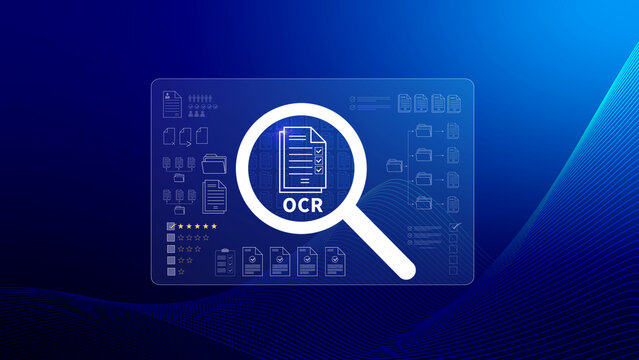 OCR technology concepts. using AI powered OCR with virtual interface, representing intelligent document scanning, text recognition, automation processing tools. not ai