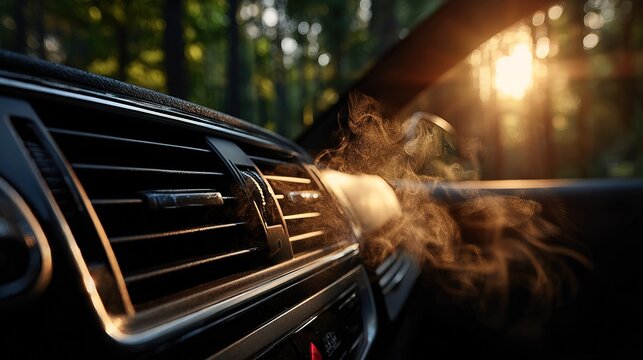 Close Up Interior Shot of Car Air Conditioner with Dust Particles