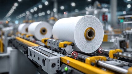 Fototapeta premium Industrial Precision Large Paper Roll Processing in a Manufacturing Facility