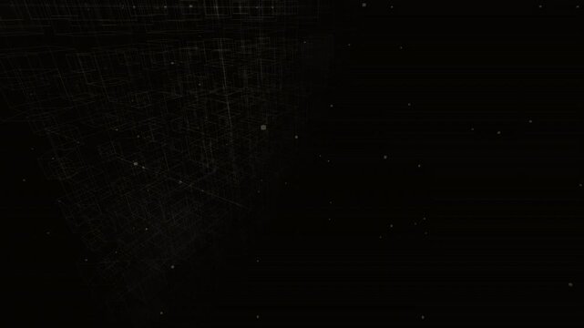 Golden recursive data subdivisions mechanically lock into an obsidian 3D block lattice. Represents precise cryptographic encryption hashing. Great for fintech and blockchain pitch decks.