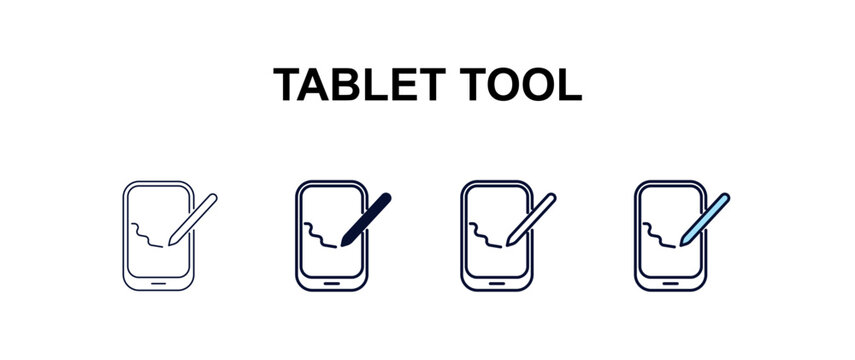 tablet tool multi-style outline icon set - computer concept. Thin line, regular, filled, colored tablet tool icon