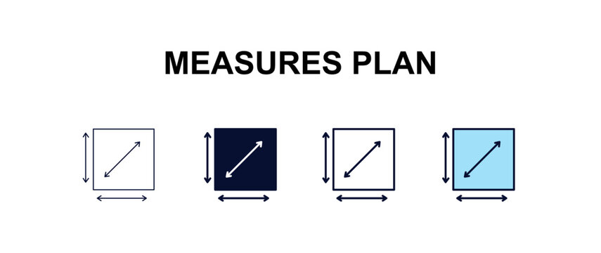 measures plan  multi-style outline icon set - construction concept. Thin line, regular, filled, colored measures plan  icon