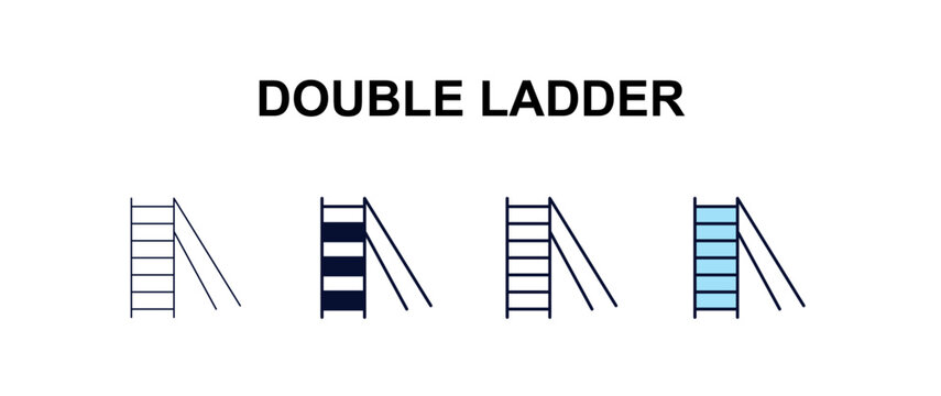 double ladder  multi-style outline icon set - construction concept. Thin line, regular, filled, colored double ladder  icon