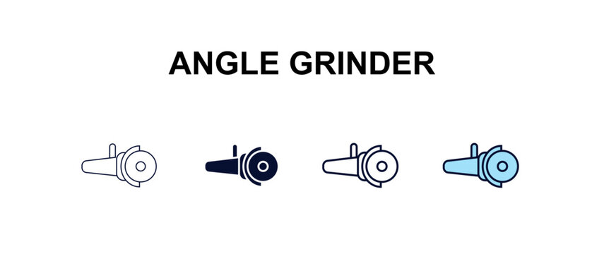 angle grinder  multi-style outline icon set - construction concept. Thin line, regular, filled, colored angle grinder  icon