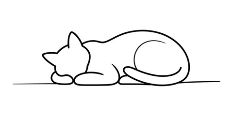 Minimalist continuous line art drawing of a peaceful cat sleeping on a simple flat surface area Vector, illustration © Sudebi Outline 