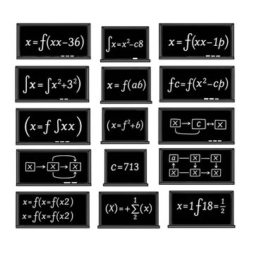 Math Equations on Blackboards - Algebra, Calculus, Logic Symbols