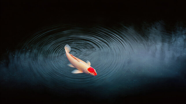 Goldfish swimming in a tranquil pond with ripple effect