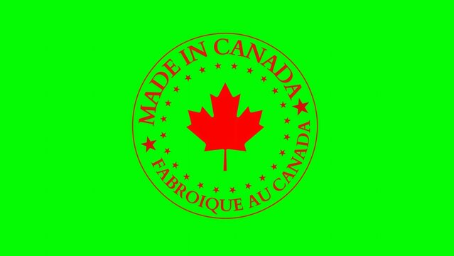 A 4K Made in Canada quality seal featuring a maple leaf and bilingual English‑French text, ideal for product labeling, branding, packaging, manufacturing visuals, and authenticity or origin‑focused co