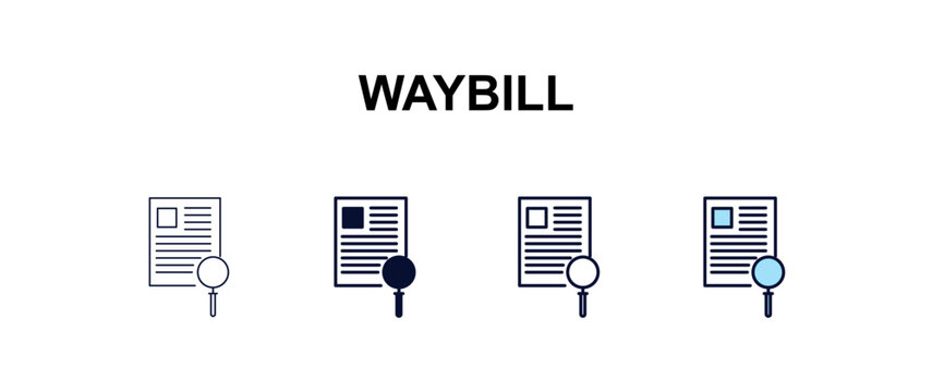 waybill multi-style outline icon set - delivery concept. Thin line, regular, filled, colored waybill icon