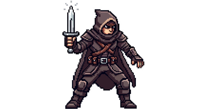Pixel Art Rogue Character Holding a Dagger.