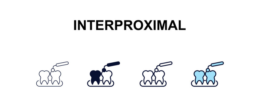 interproximal multi-style outline icon set - dentist concept. Thin line, regular, filled, colored interproximal icon